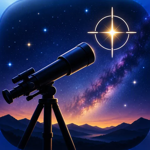 App-Icon Astrotarget – Teleskop mit Zielkreuz am Sternenhimmel